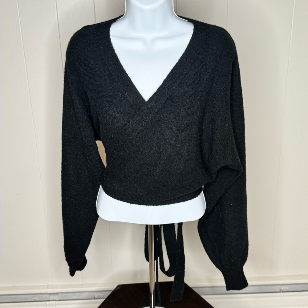 Chic Black V-Neck Wrap Sweater